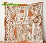 Hermès Orange 3D Letter Print Flannel Throw Blanket IMG_5097